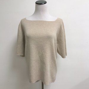Eileen Fisher tan wool short sleeve square neck wool sweater knit tabard top M
